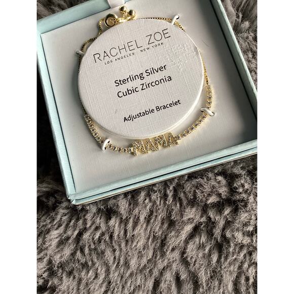 Rachel Zoe Mama Sterling Silver‎ Cubic Zirconia Adjustable Bracelet Gold Tones - Picture 2 of 5